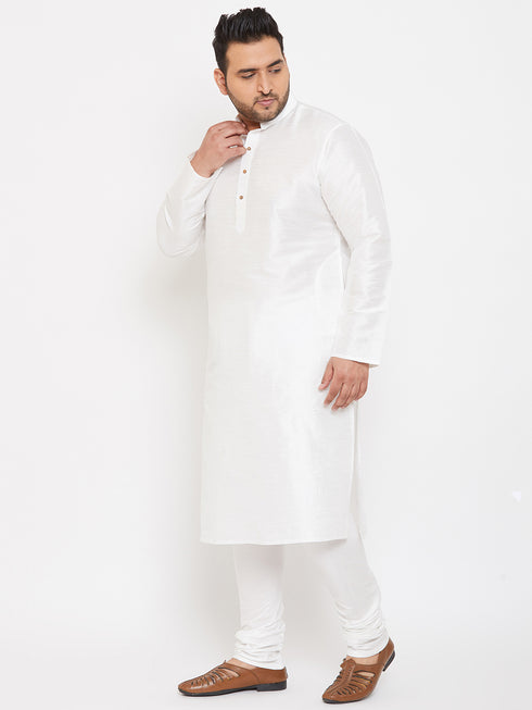 Men's Plus Size White Silk Blend Kurta Pyjama Set