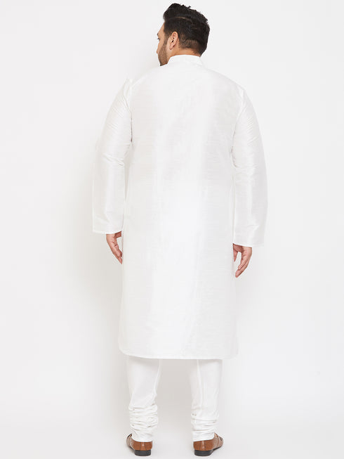 Men's Plus Size White Silk Blend Kurta Pyjama Set