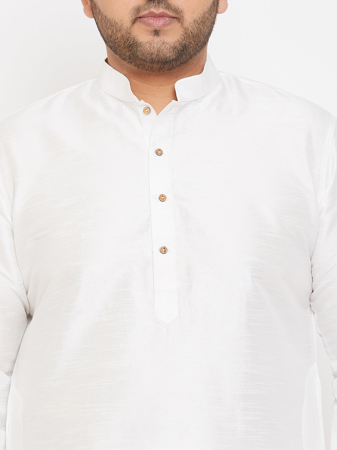 Men's Plus Size White Silk Blend Kurta Pyjama Set