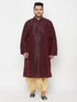 Men's Plus Size Wine Silk Blend Kurta Dhoti Set