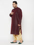 Men's Plus Size Wine Silk Blend Kurta Dhoti Set