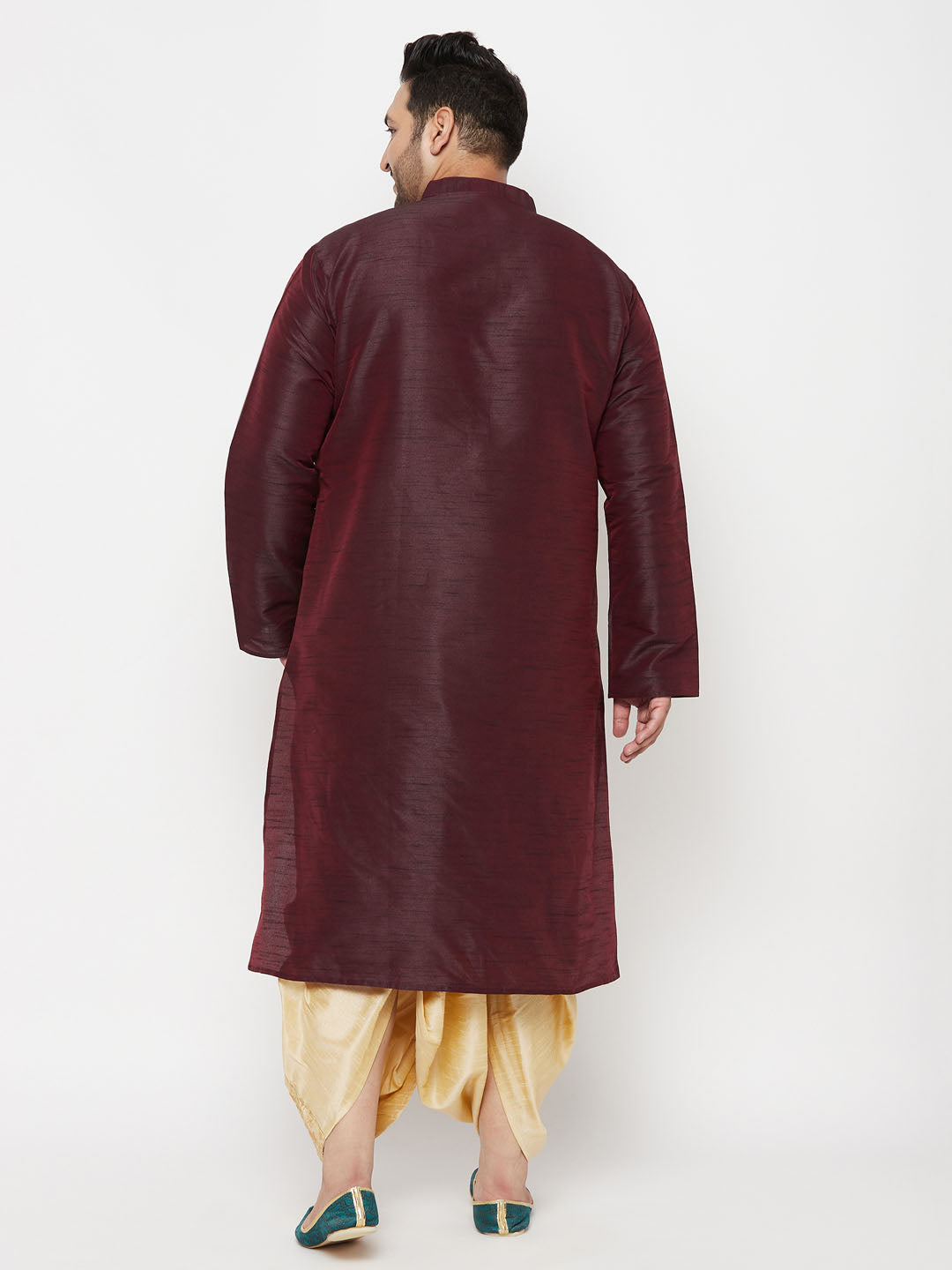 Men's Plus Size Wine Silk Blend Kurta Dhoti Set