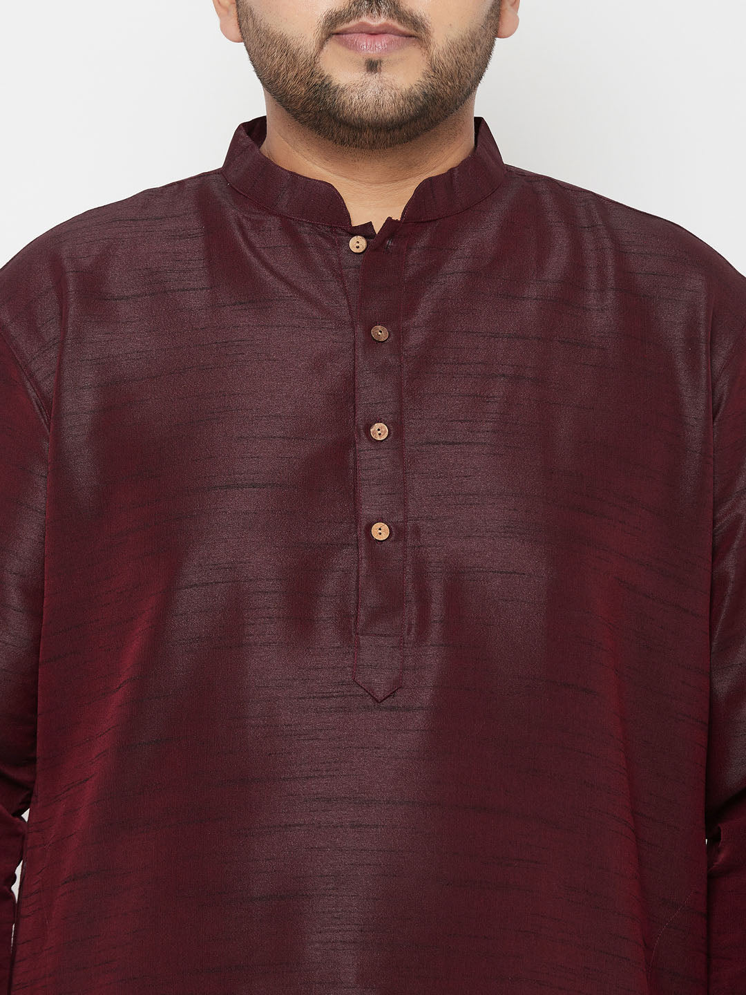 Men's Plus Size Wine Silk Blend Kurta Dhoti Set