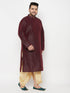 Men's Plus Size Wine Silk Blend Kurta Dhoti Set
