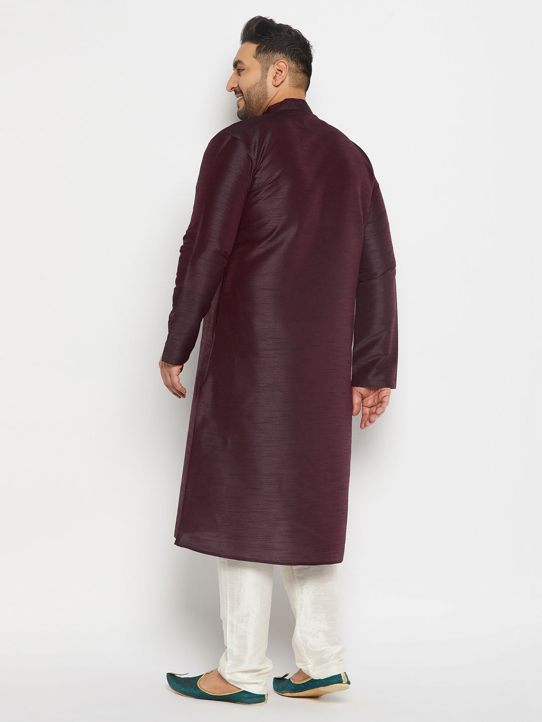 Men's Plus Size Burgundy Silk Blend Kurta Pant Set