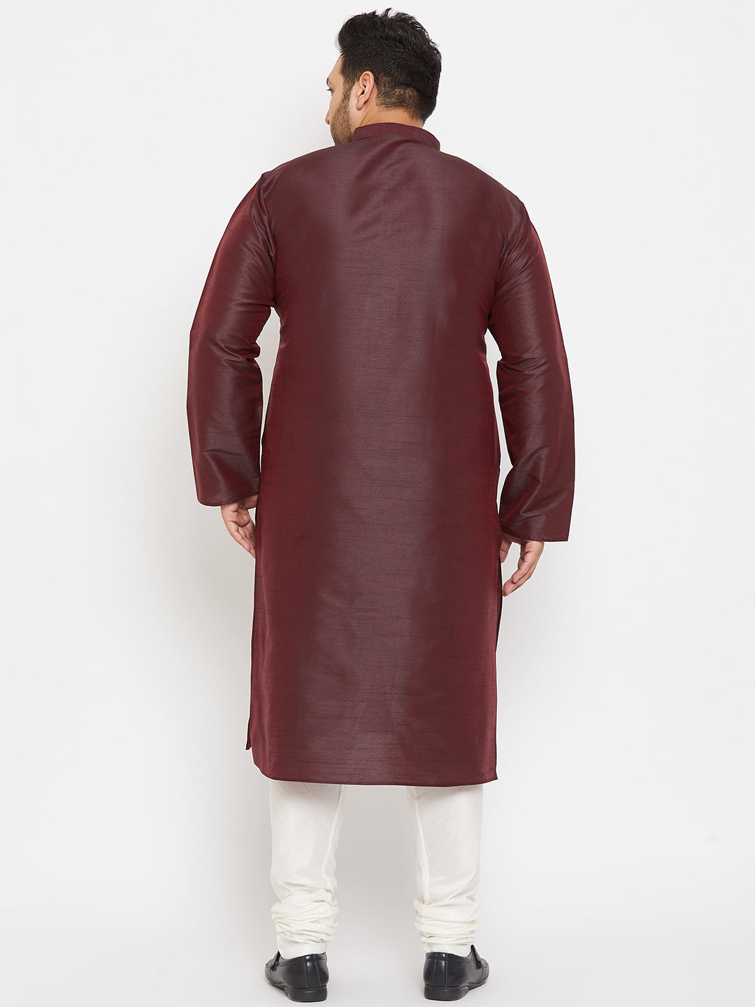 Men's Plus Size Wine Silk Blend Kurta Pyjama Set
