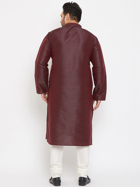 Men's Plus Size Wine Silk Blend Kurta Pyjama Set