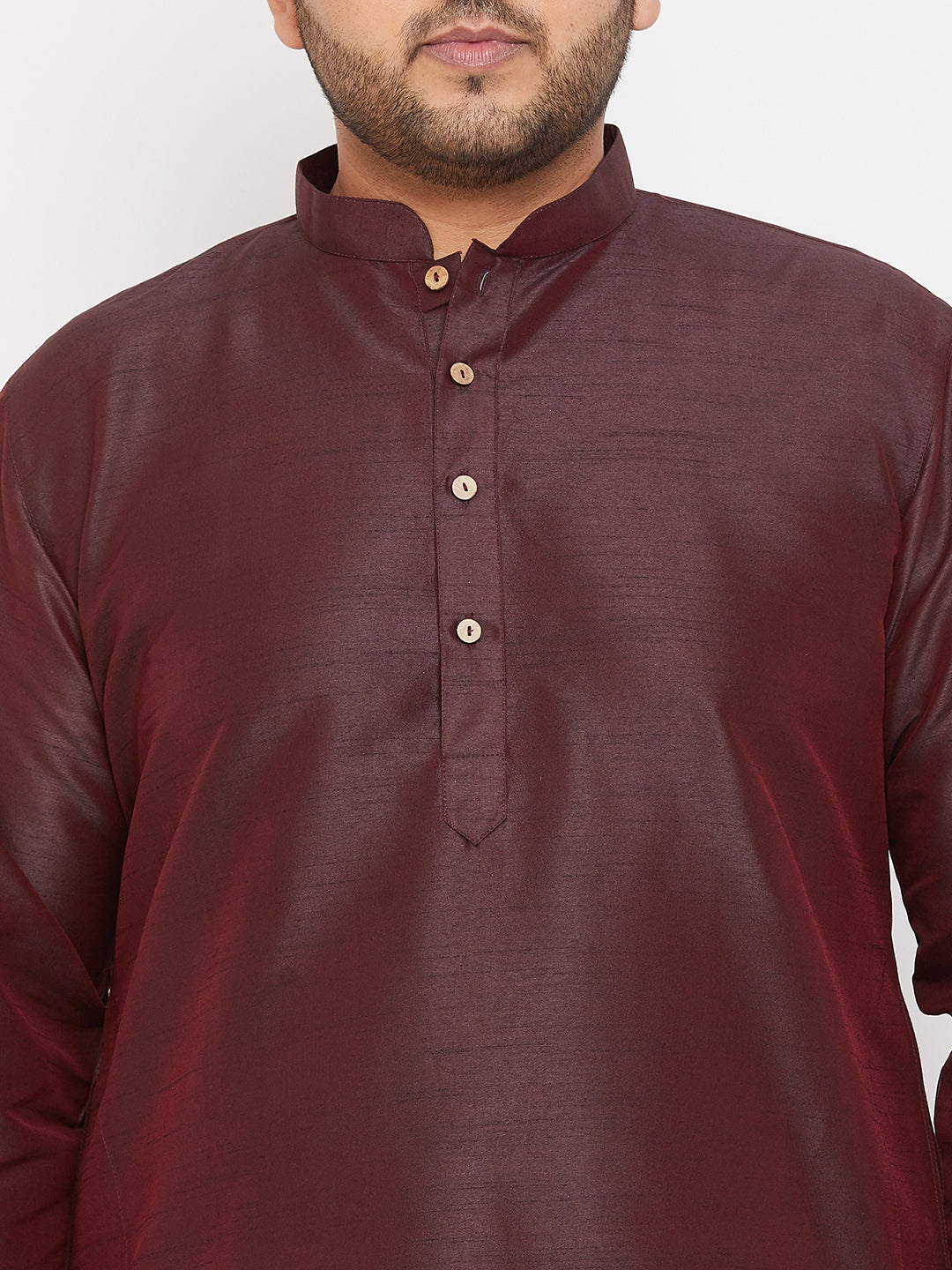 Men's Plus Size Wine Silk Blend Kurta Pyjama Set