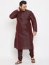 Men's Plus Size Wine Silk Blend Kurta Pyjama Set