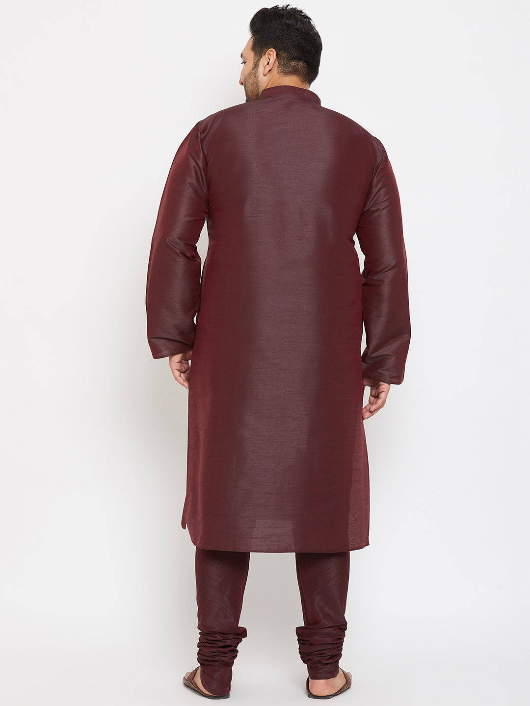 Men's Plus Size Wine Silk Blend Kurta Pyjama Set