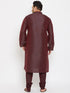 Men's Plus Size Wine Silk Blend Kurta Pyjama Set