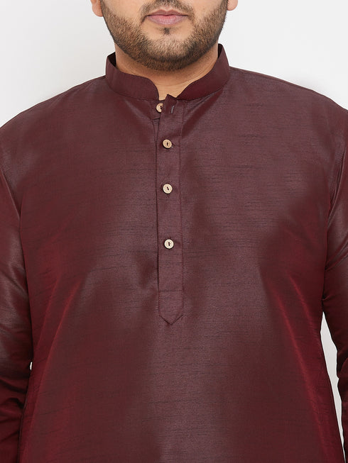Men's Plus Size Wine Silk Blend Kurta Pyjama Set
