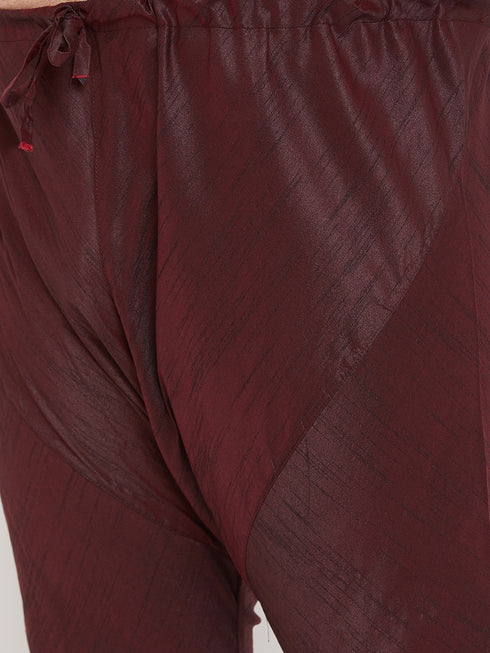 Men's Plus Size Wine Silk Blend Kurta Pyjama Set