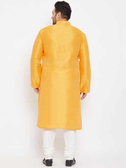 Men's Plus Size Yellow Silk Blend Kurta Pyjama Set