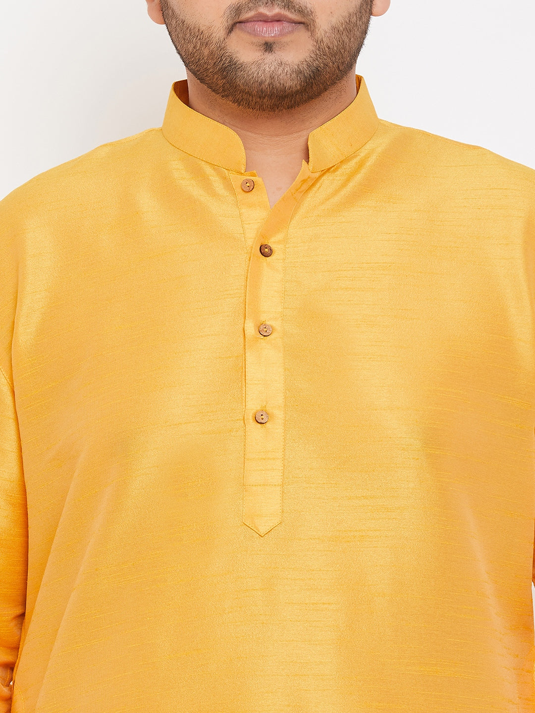 Men's Plus Size Yellow Silk Blend Kurta Pyjama Set