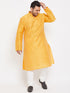 Men's Plus Size Yellow Silk Blend Kurta Pyjama Set
