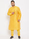 Men's Plus Size Yellow Silk Blend Kurta Pyjama Set