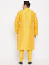 Men's Plus Size Yellow Silk Blend Kurta Pyjama Set
