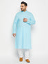 Men's Plus Size Aqua Blue Cotton Kurta And Cotton Pant Style Pyjama Set