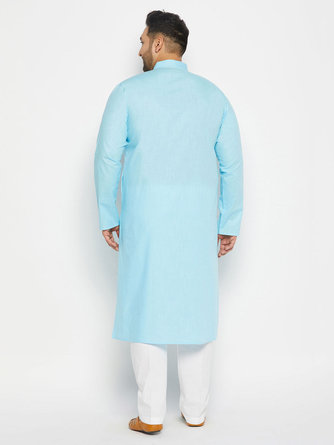 Men's Plus Size Aqua Blue Cotton Kurta And Cotton Pant Style Pyjama Set