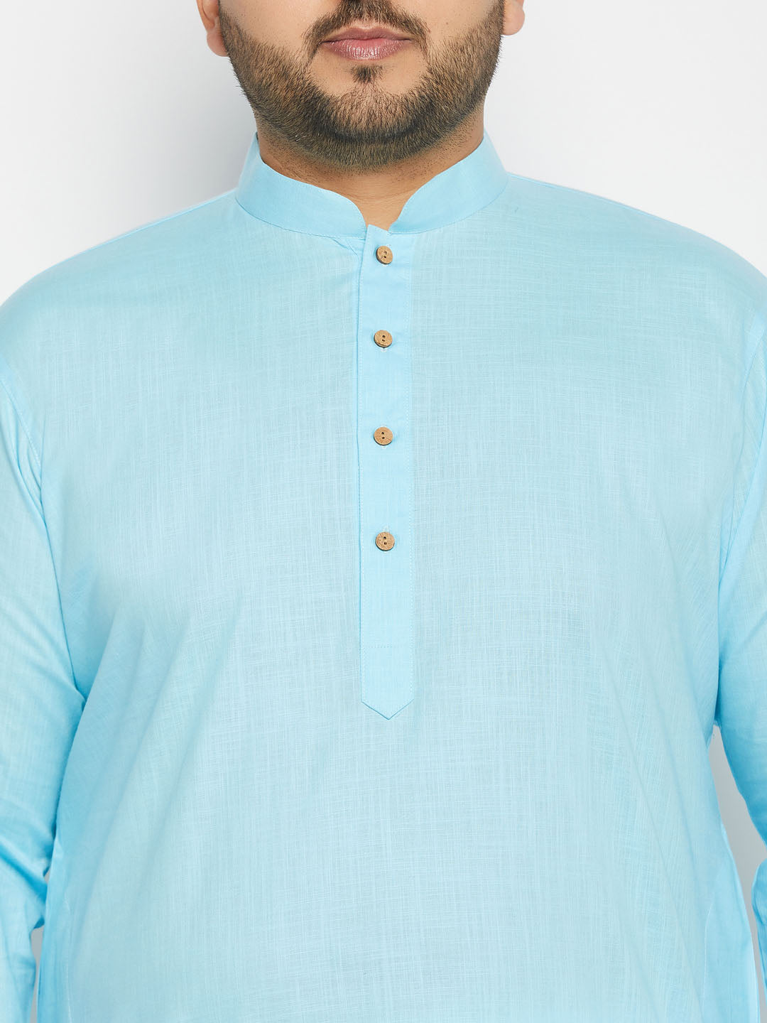 Men's Plus Size Aqua Blue Cotton Kurta And Cotton Pant Style Pyjama Set