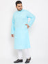 Men's Plus Size Aqua Blue Cotton Kurta And Pyjama Set