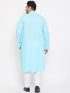 Men's Plus Size Aqua Blue Cotton Kurta And Pyjama Set