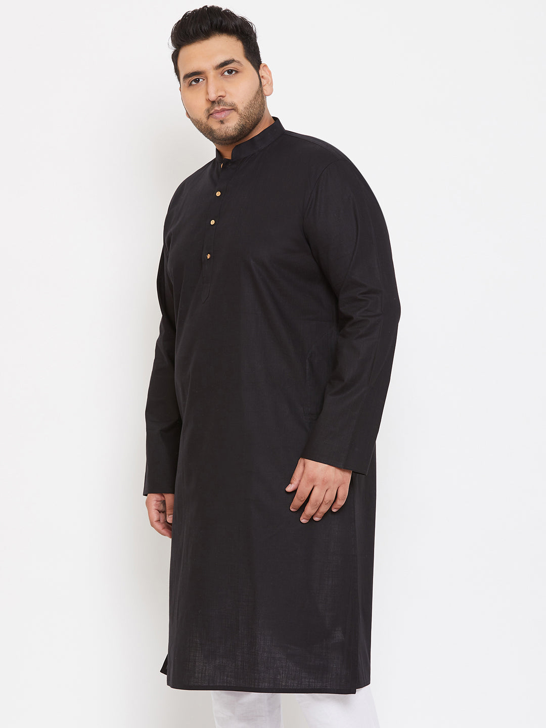 Men's Plus Size Black Cotton Kurta