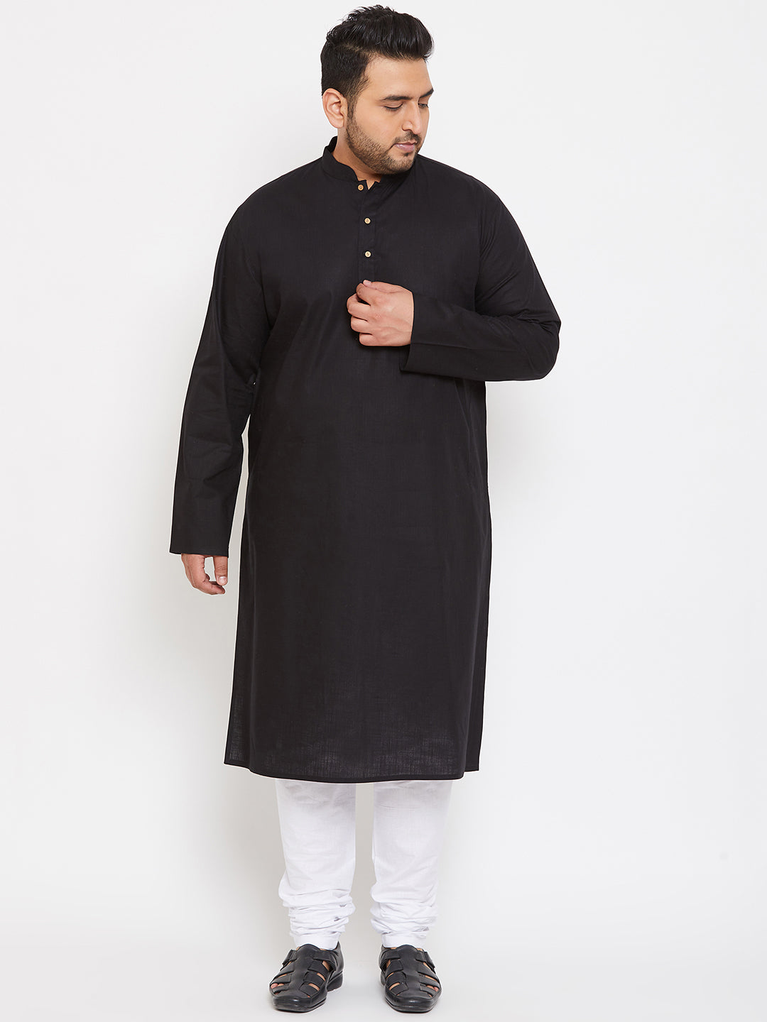Men's Plus Size Black Cotton Kurta
