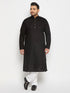 Men's Plus Size Black Cotton Kurta And Cotton Pant Style Pyjama Set