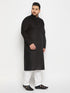 Men's Plus Size Black Cotton Kurta And Cotton Pant Style Pyjama Set