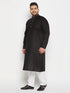 Men's Plus Size Black Cotton Kurta And Cotton Pant Style Pyjama Set