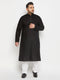 Men's Plus Size Black Cotton Kurta And Cotton Pant Style Pyjama Set