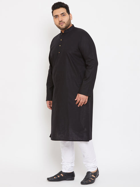 Men's Plus Size Black Cotton Kurta And Pyjama Set