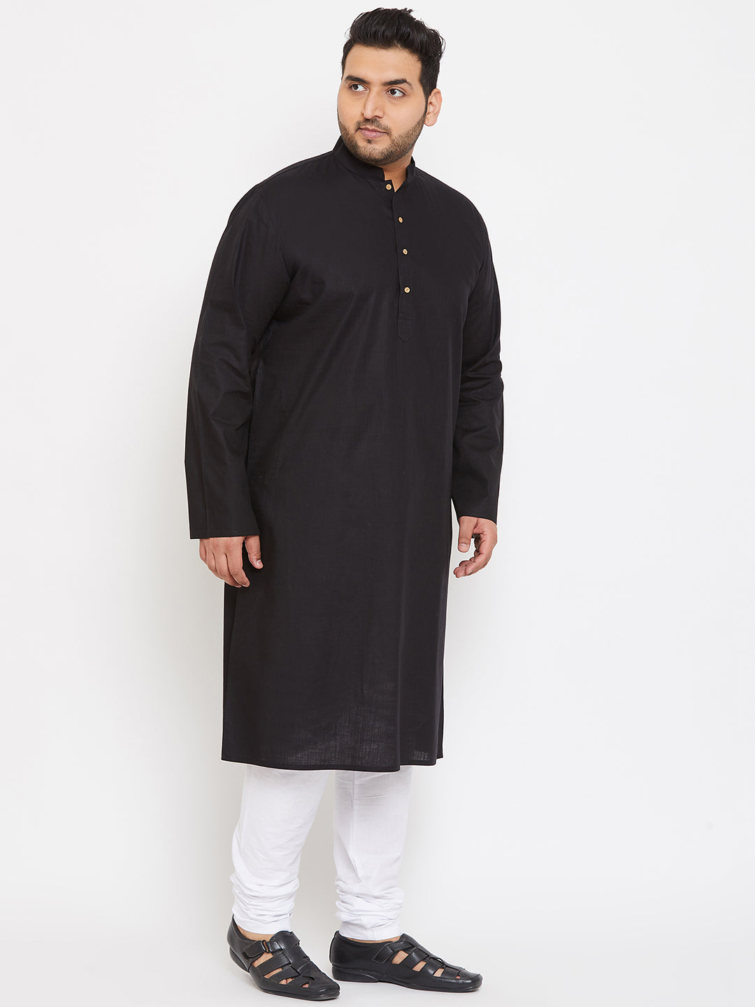 Men's Plus Size Black Cotton Kurta And Pyjama Set