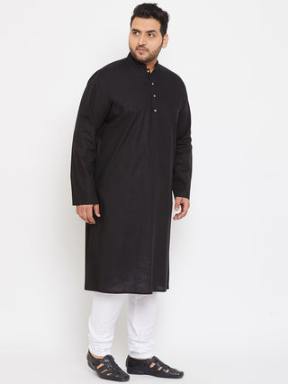 VASTRAMAY Men's Plus Size Black Cotton Kurta And Pyjama Set