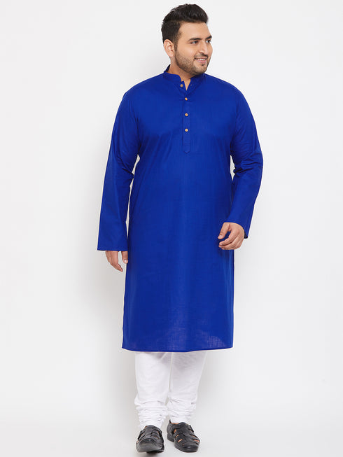 Men's Plus Size Blue Cotton Kurta