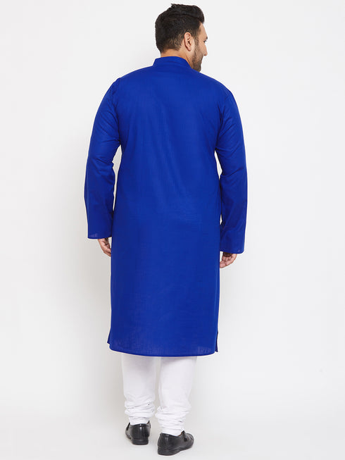 Men's Plus Size Blue Cotton Kurta And Pyjama Set