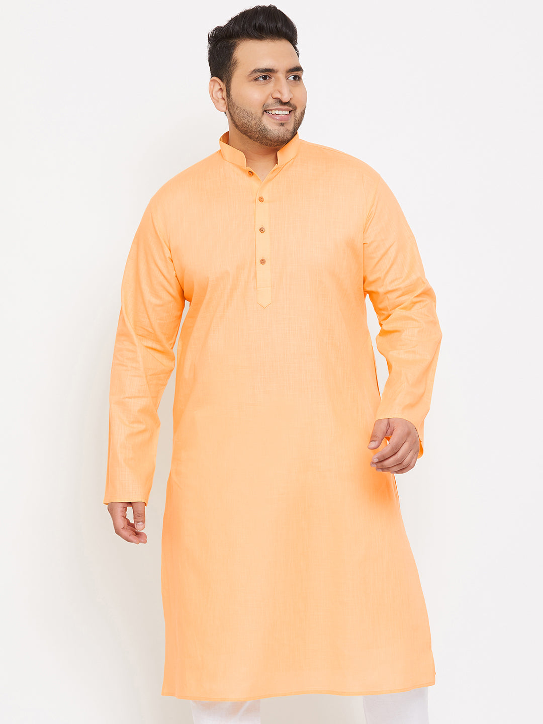 Men's Plus Size Peach Cotton Kurta