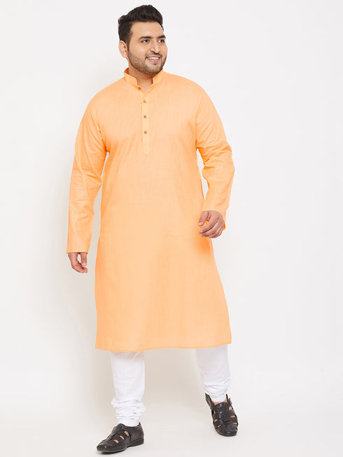 Men's Plus Size Peach Cotton Kurta And Pyjama Set