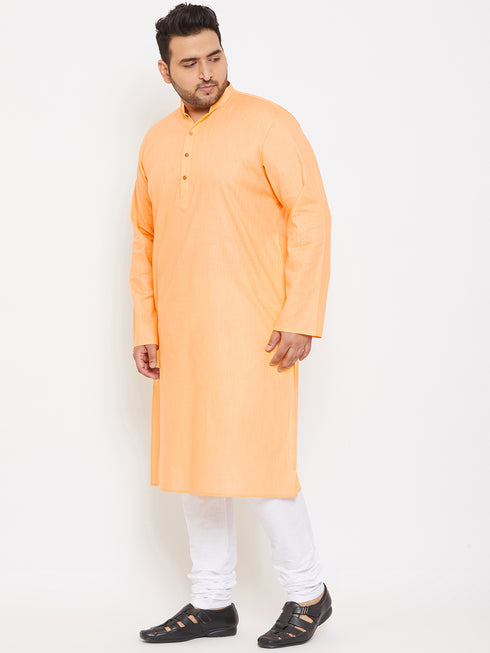 Men's Plus Size Peach Cotton Kurta And Pyjama Set