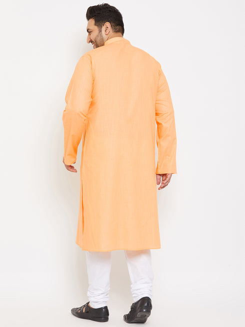 Men's Plus Size Peach Cotton Kurta And Pyjama Set