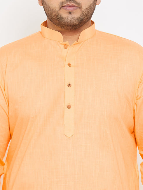 Men's Plus Size Peach Cotton Kurta And Pyjama Set