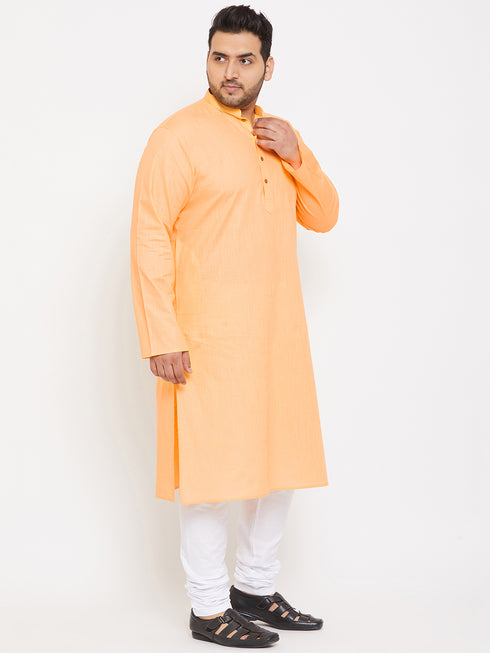Men's Plus Size Peach Cotton Kurta And Pyjama Set