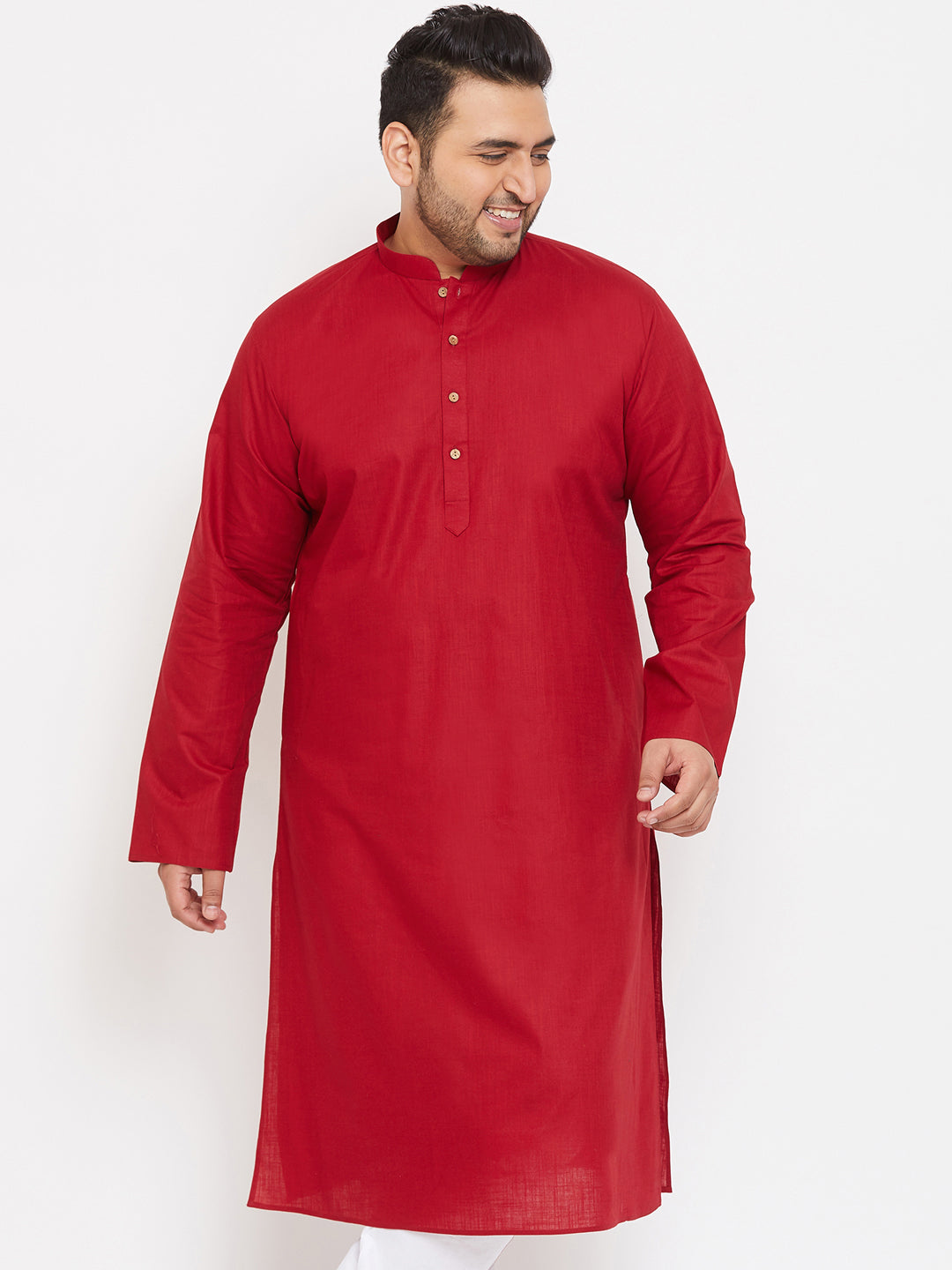 Men's Plus Size Maroon Cotton Kurta
