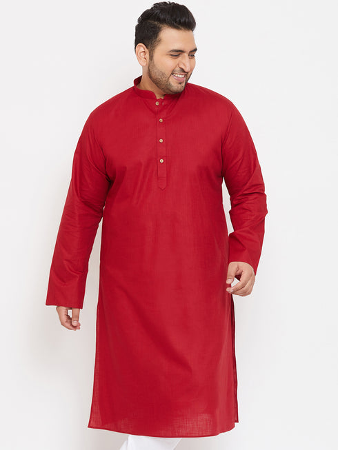 Men's Plus Size Maroon Cotton Kurta