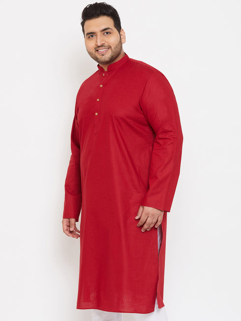 Men's Plus Size Maroon Cotton Kurta