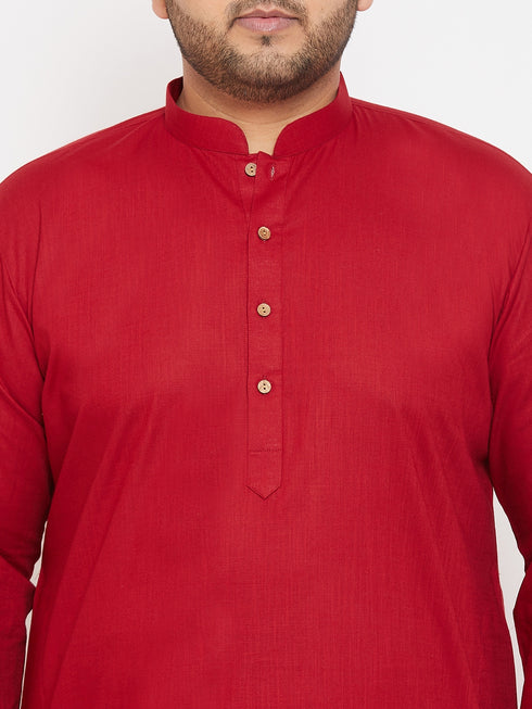 Men's Plus Size Maroon Cotton Kurta