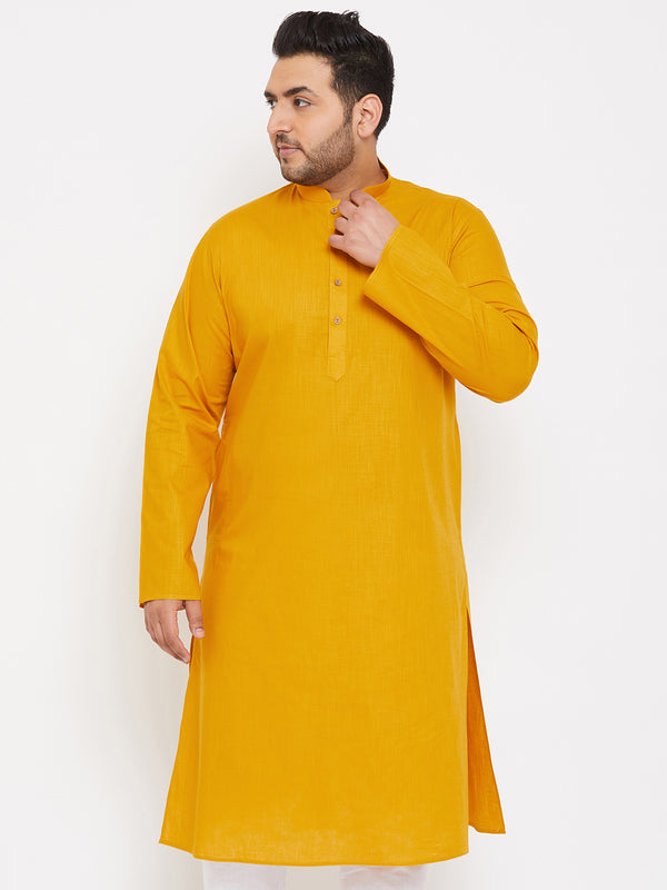Men's Plus Size Mustard Cotton Kurta