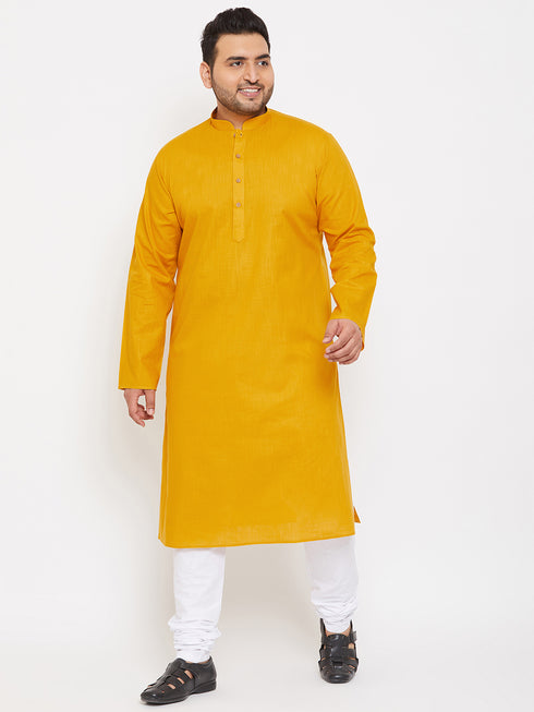 Men's Plus Size Mustard Cotton Kurta And Pyjama Set
